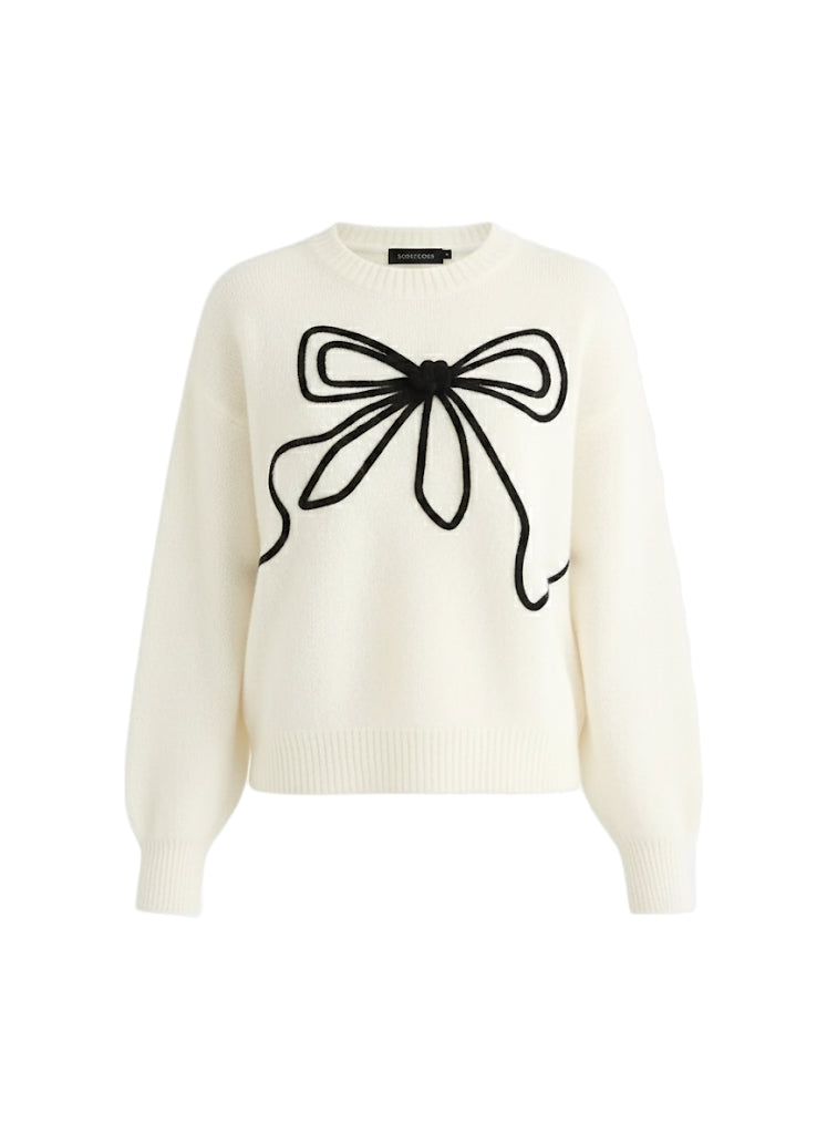 Gini Cream Contrast Bow Pattern